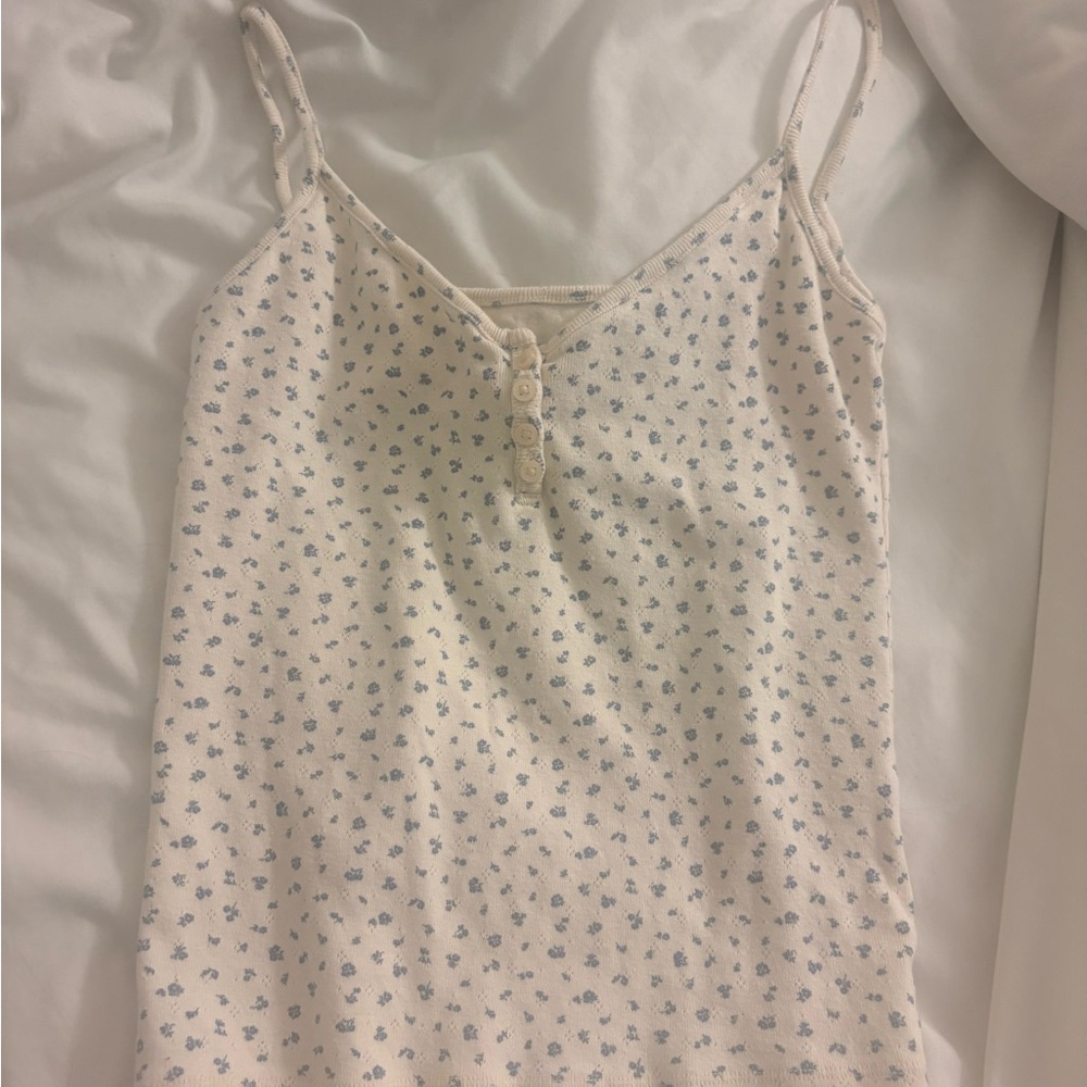 Brandy Melville Cream and Blue Floral Camisole